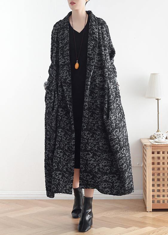 Women asymmetric fine clothes dark gray jacquard Midi coats