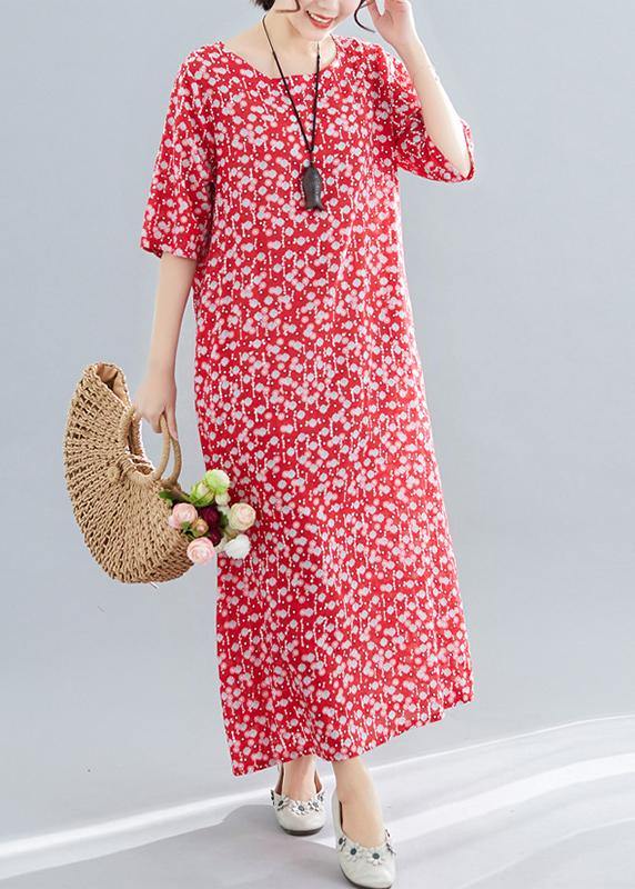 Bohemian o neck pockets linen cotton clothes Tutorials red print Dresses summer