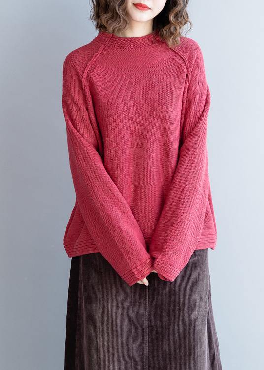 Women red knitted pullover o neck Button Down oversized knitwear