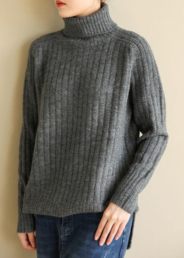 For Spring wild gray knitwear oversize high neck knit blouse