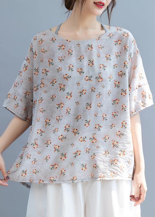 Women o neck Bow clothes For Women Shape gray floral blouse