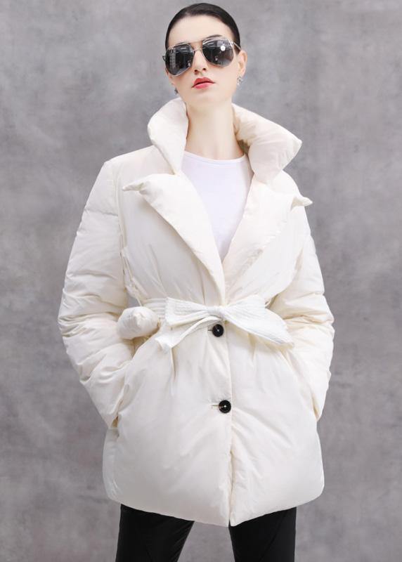 New white duck down coat plussize tie waist winter jacket thick Luxury coats