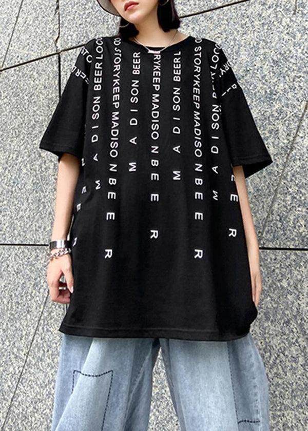 Elegant o neck back side open cotton clothes For Women Tutorials black Letter blouse