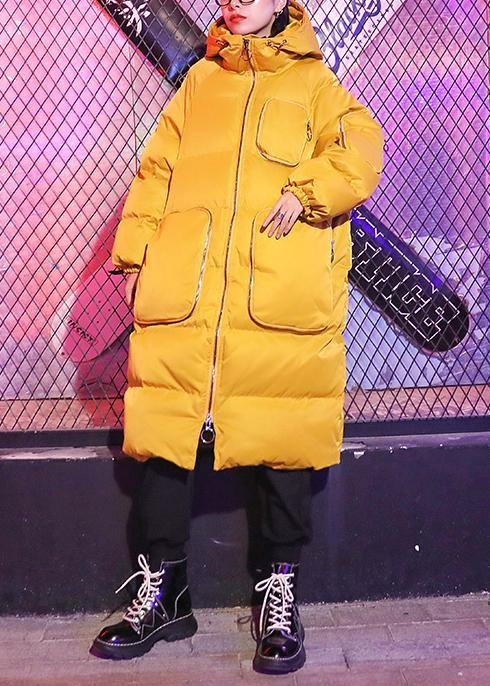 Casual oversized Jackets & Coats coats yellow hooded zippered Parkas