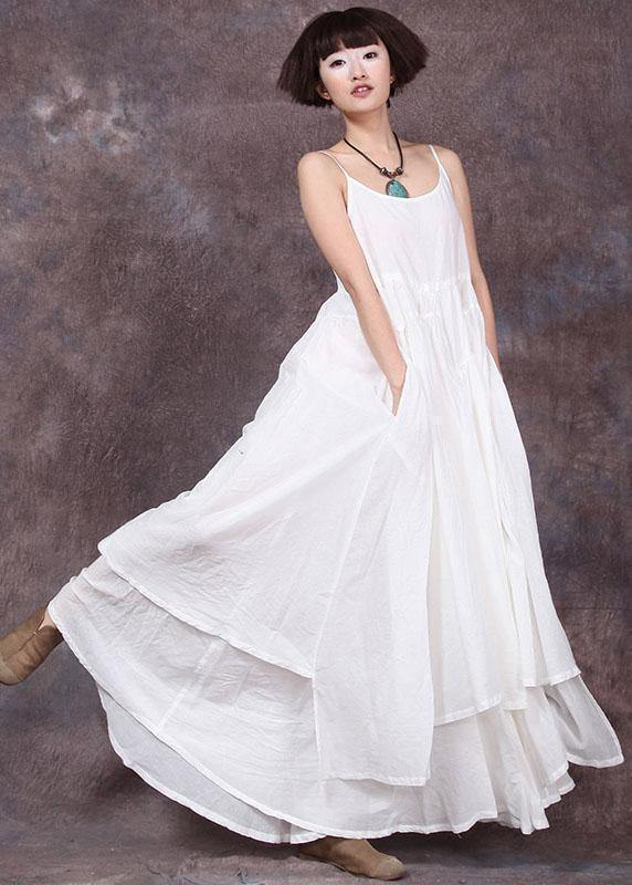 Women sleeveless linen dresses Sewing white asymmetric hem Dresses summer