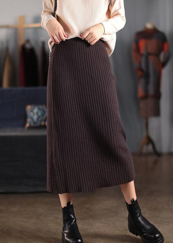 Women Chocolate Dresses Elastic Waist Patchwork Robes Spring Skirt