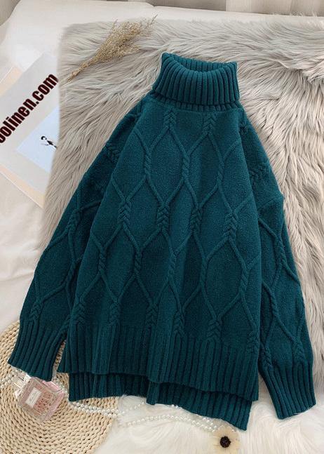 Winter blue clothes high neck baggy oversize knit tops