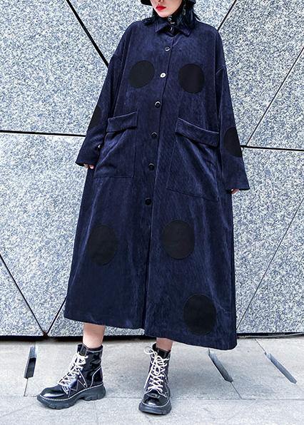 Chic big pockets Fine winter trench coat navy silhouette jackets