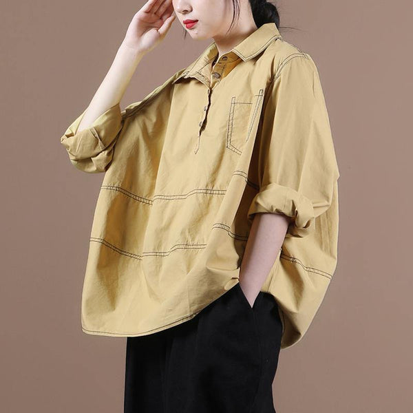 Natural yellow clothes lapel baggy Midi blouse