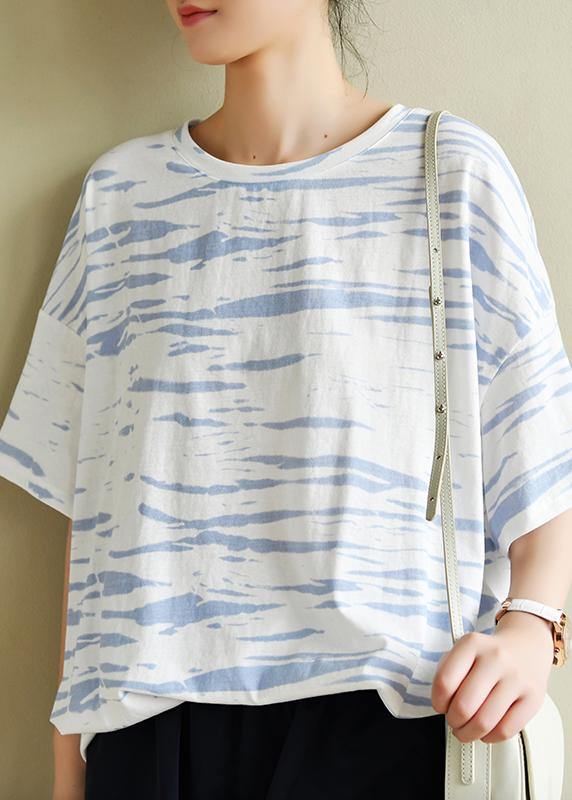 Bohemian o neck half sleeve summer shirts Wardrobes white striped top