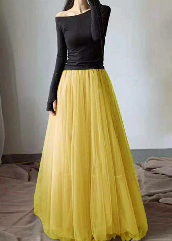 Handmade Yellow Wrinkled High Waist Tulle Skirts Spring