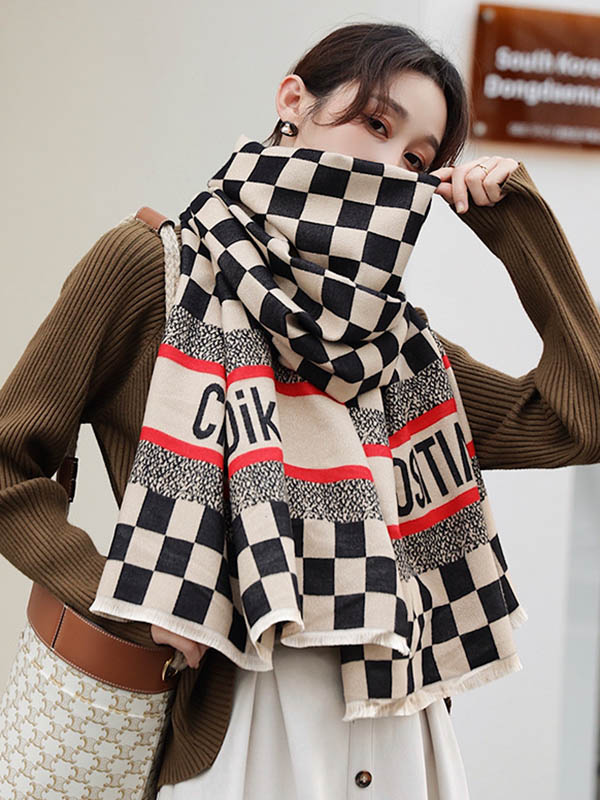 Vintage Contrast Color Plaid Checkerboard Scarf Shawl