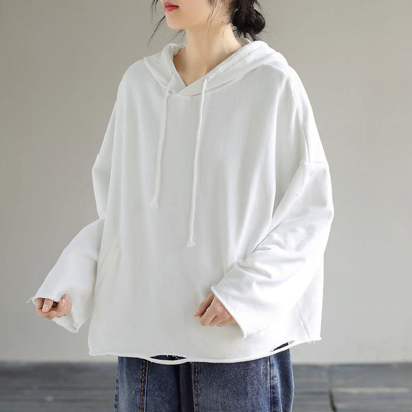 Art Hooded Hole Spring Top Neckline White Blouse