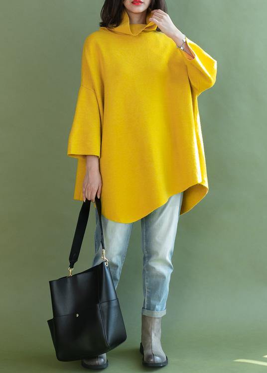 Loose asymmetric hem wool high neck clothes For Women Wardrobes yellow shirt