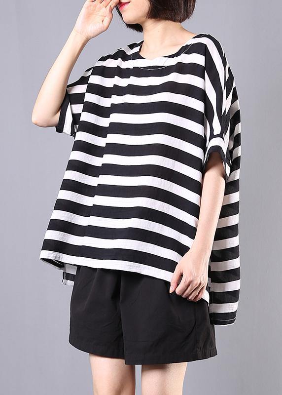 2019 new cotton blended black striped short sleeve pullover with elastic waist short two pieces