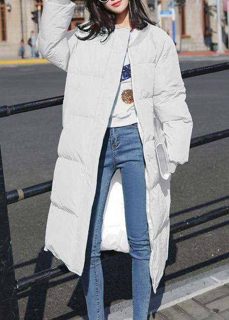 Elegant trendy plus size winter jacket overcoat white o neck pockets down coat winter