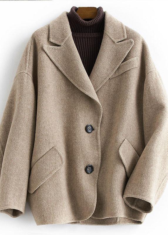 2019 oversized medium length coat Button Down nude Notched wool overcoat