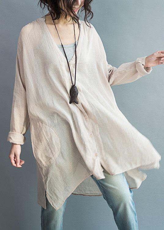 Natural v neck cotton Tunic pattern nude tops summer