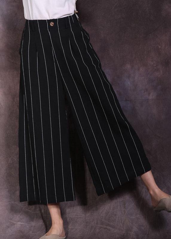 2019 black striped linen pant loose women cuop pants