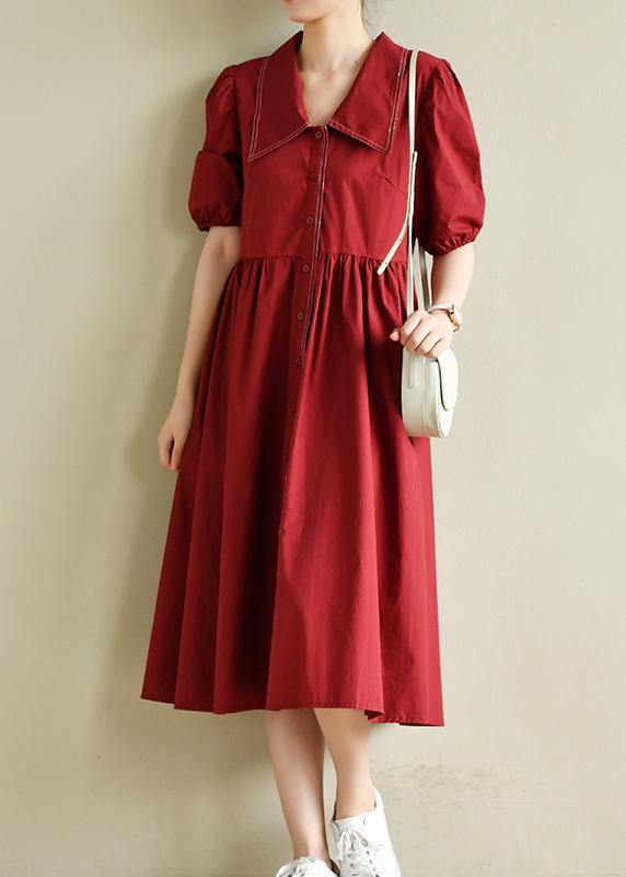 Simple lapel Cinched Summer clothes 2021 red loose Dress