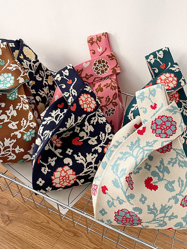 Floral Printed Bags Accessories Woven Handbag