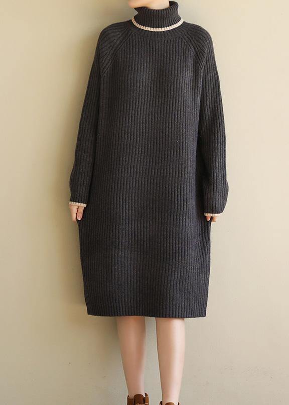 Oversized black gray Sweater outfits Refashion Largo high lapel collar sweater dress