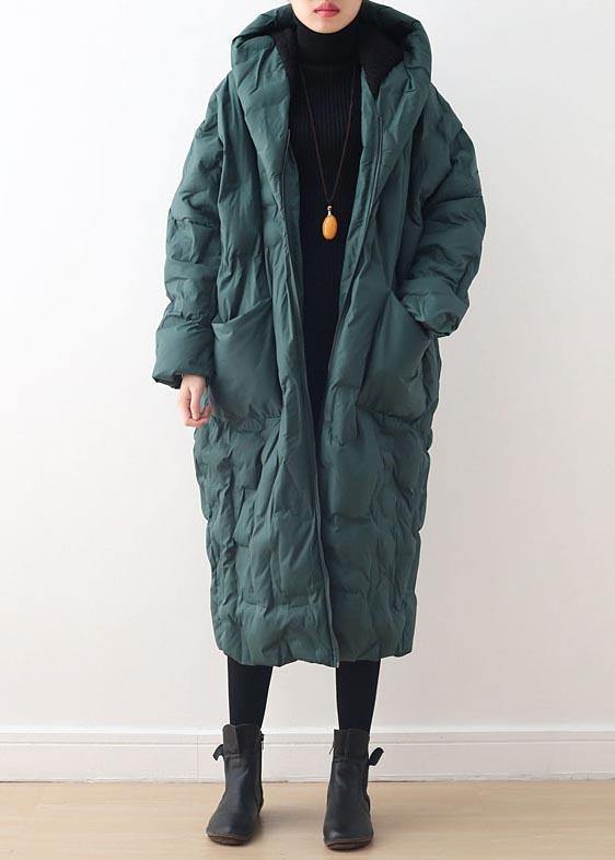 2021 Blackish Green Warm Down Coat original design literary retro overcoat