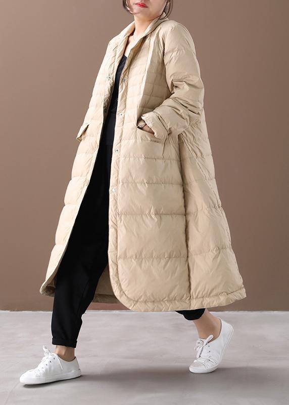 Casual khaki warm winter coat plus size Notched pockets Jackets