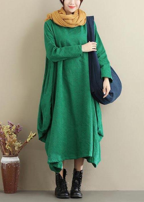 Vivid O Neck Asymmetric Spring Dress Sewing Green Jacquard Maxi Dresses