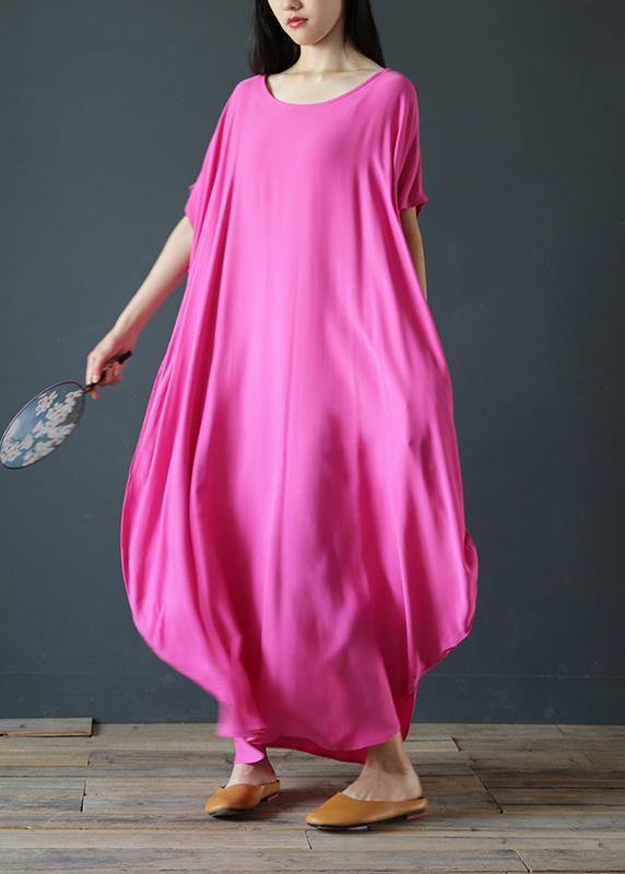 Women rose outfit o neck Extra large hem  robes summer Dress