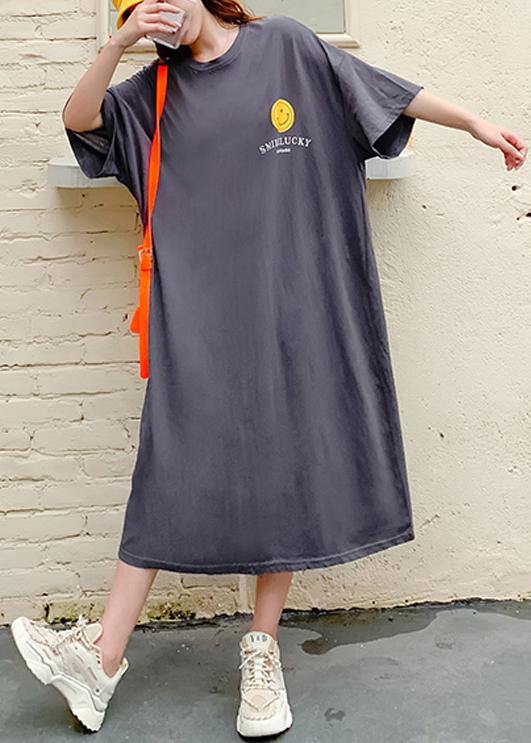 Women dark gray Cartoon print clothes o neck Plus Size summer Dress