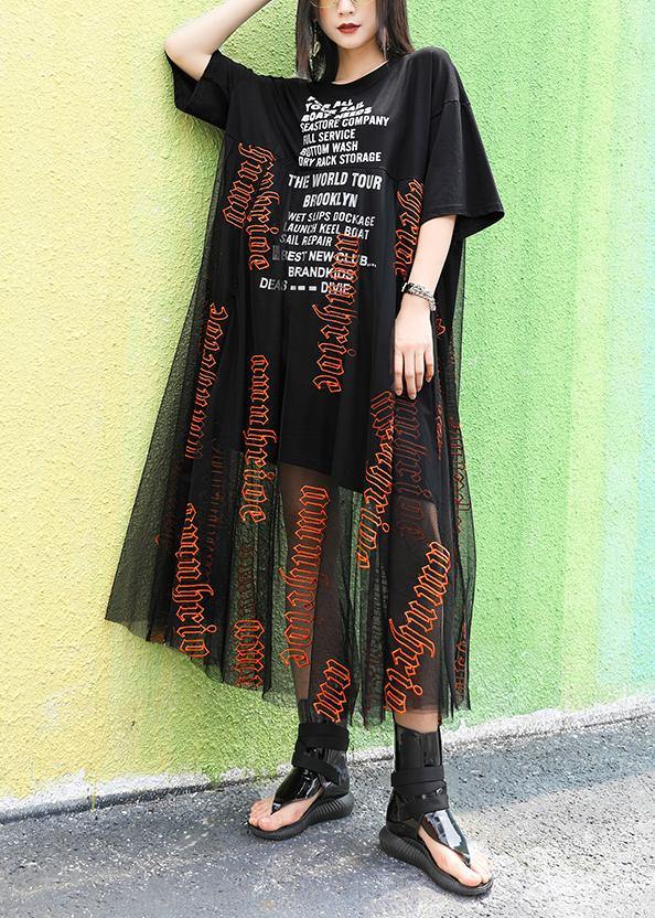 Women o neck Letter cotton summer Long pattern black Dresses