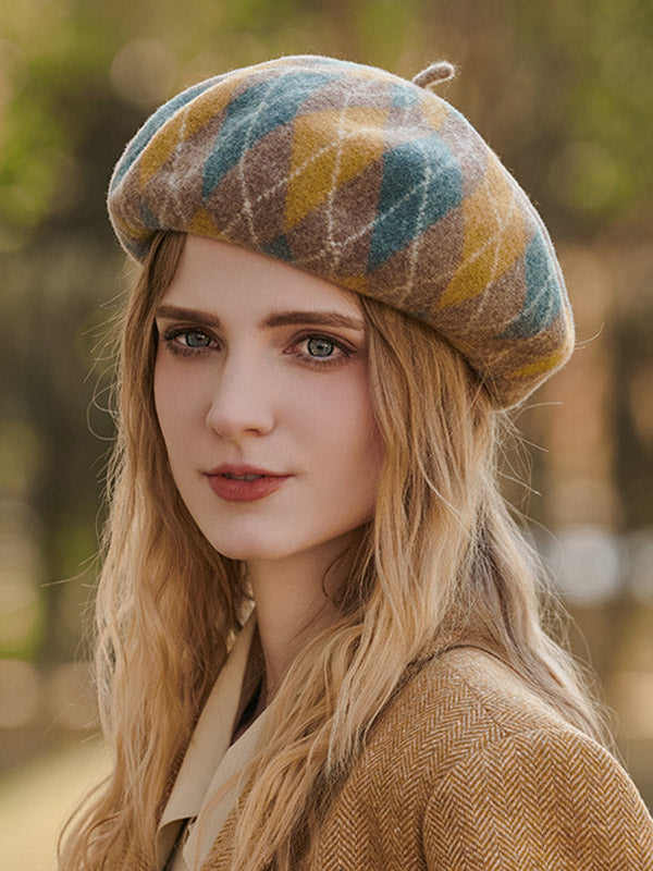 Vintage Wool Contrast Color Beret Hat