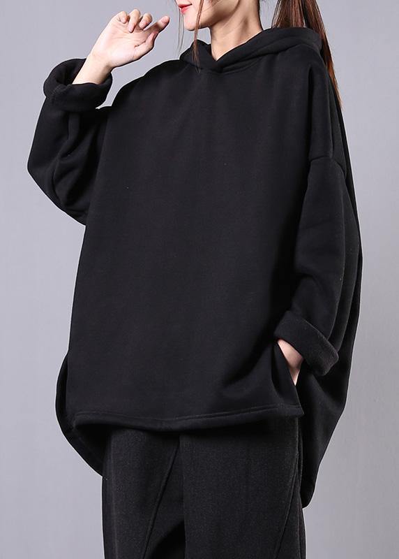 Art black cotton Blouse hooded pockets Dresses top