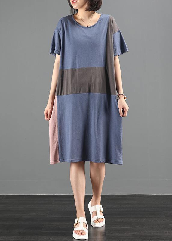 100% blue clothes o neck patchwork Plus Size summer Dresses