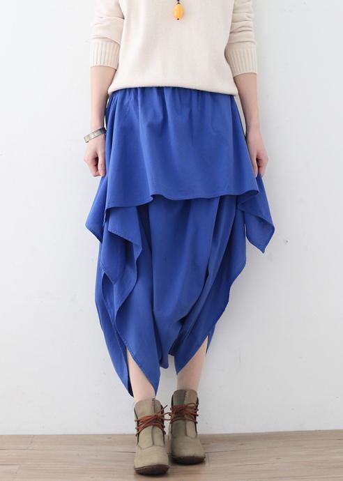 Women's original design literary irregular asymmetric blue cropped trousers