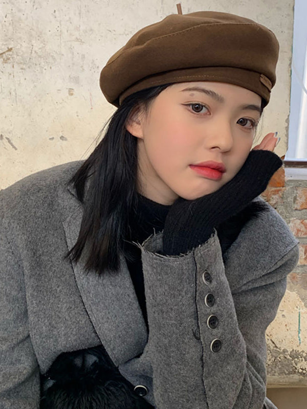 Casual Keep Warm Solid Color Beret Hat