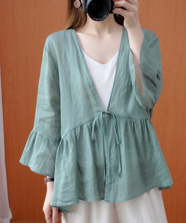 DIY v neck Ruffles summer clothes For Women Shape green blouse