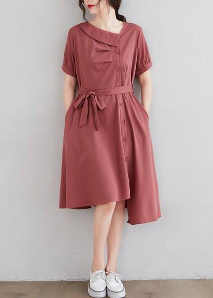 diy red clothes For Women asymmetric pockets daily Dress