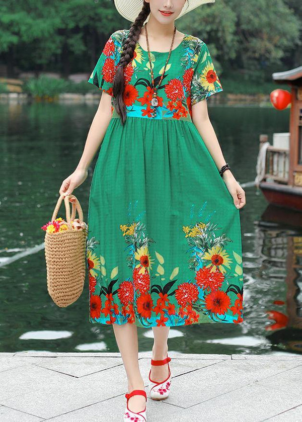 Classy print cotton clothes Women Tutorials green Robe Dress summer