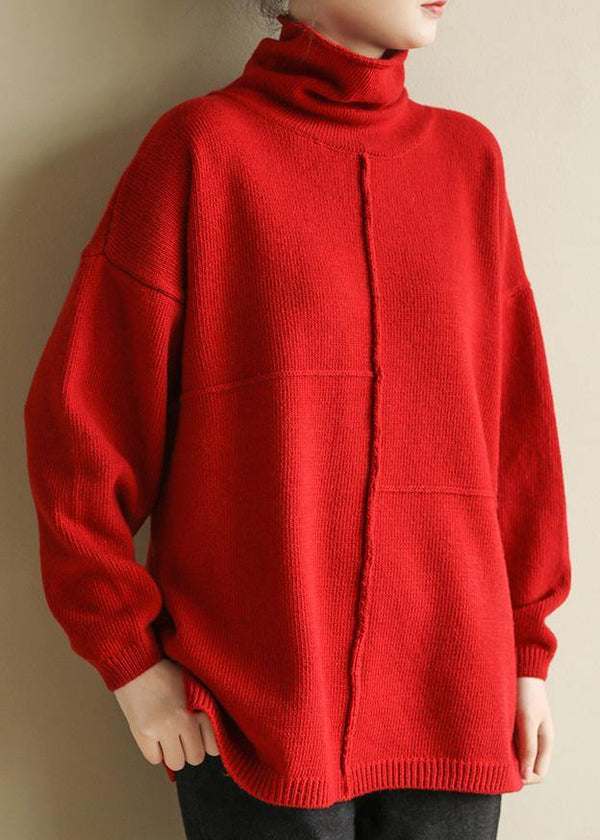 For Spring Turtleneck red knitwear fashion patchwork knitted pullover