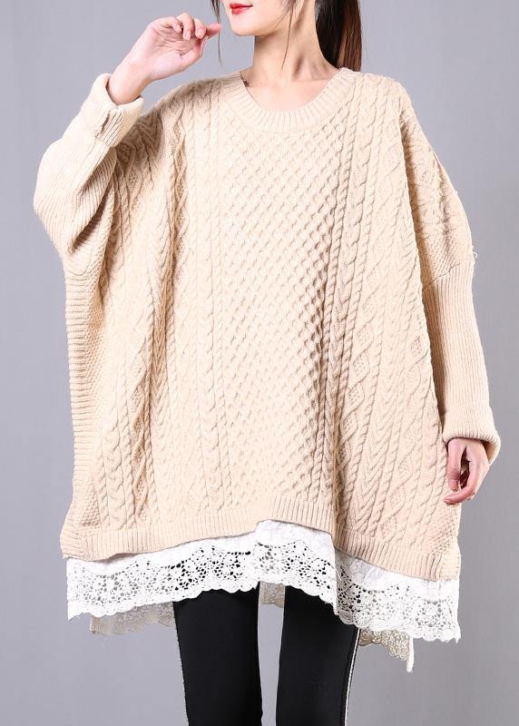 Winter beige knit top silhouette o neck Batwing Sleeve plus size clothing knitwear