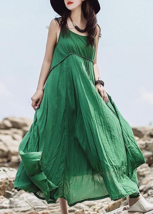 Green Chic cotton clothes fine Summer Solid Color Double Layer Hem Dress