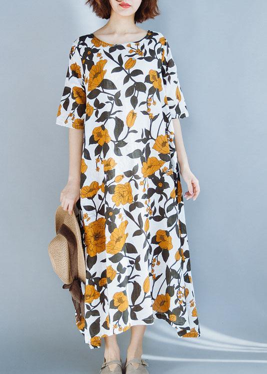 Women yellow cotton Robes prints A Line summer Dresses