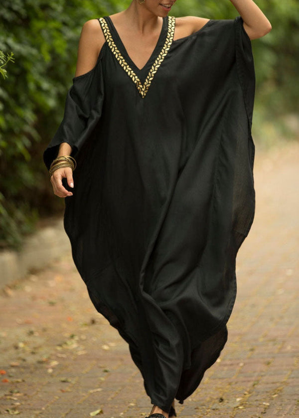 Bohemian Black Sexy  Backless kimono robe Summer Maxi Dresses