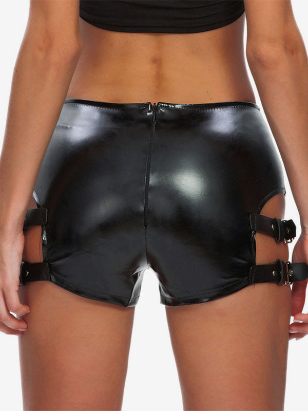 Clubwear Metal Details Sexy Black PU Leather Bottoms