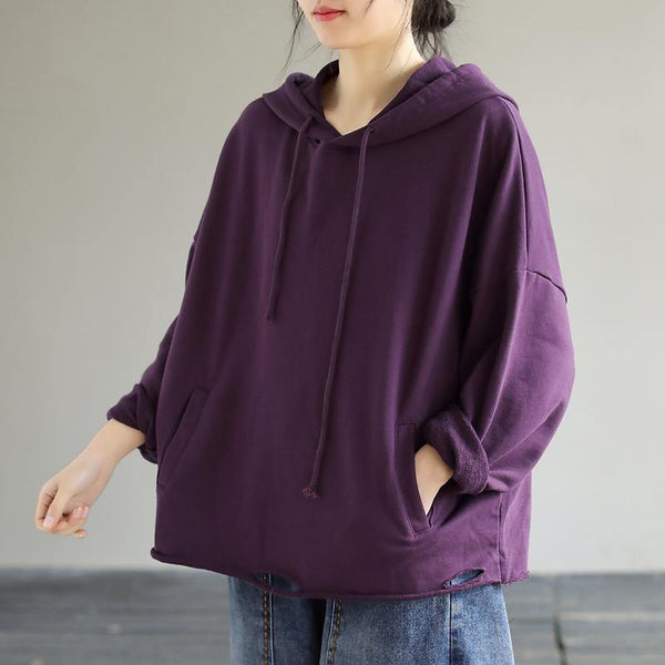 Women Hooded Hole Spring Top Silhouette Photography Purple Blouses