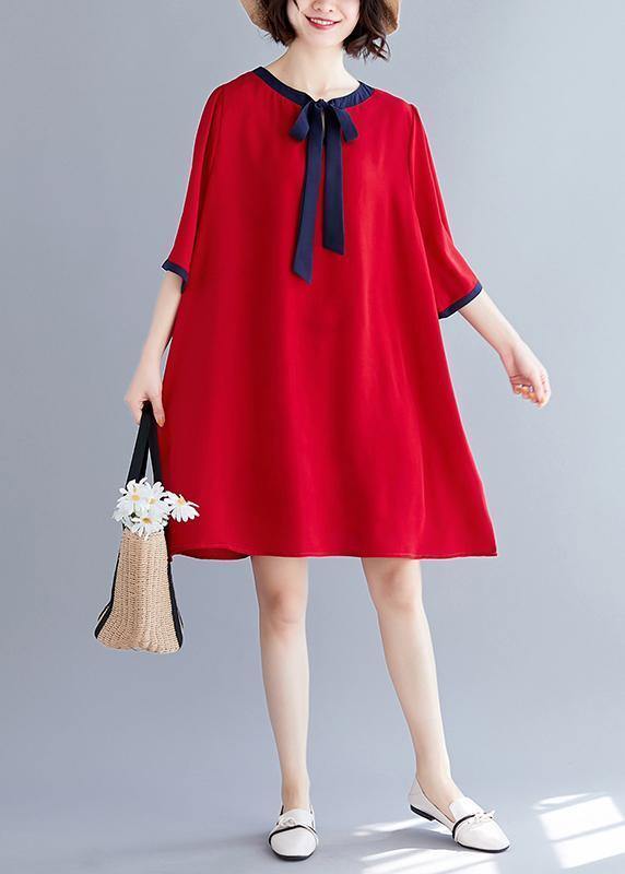 Natural half sleeve chiffon clothes For Women Fashion Neckline red A Line Dresses Summer