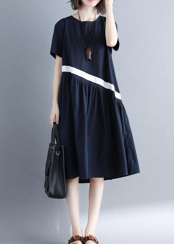 Chic navy cotton clothes For Women patchwork loose summer Dress
