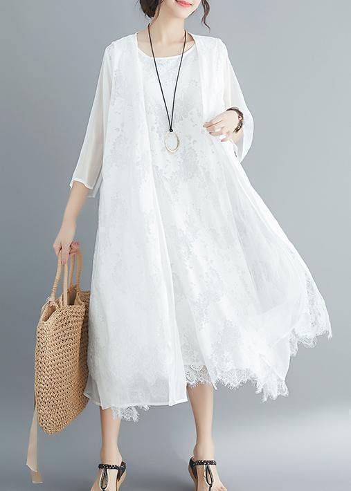 Women white lace Robes sleeveless A Line summer Dresses